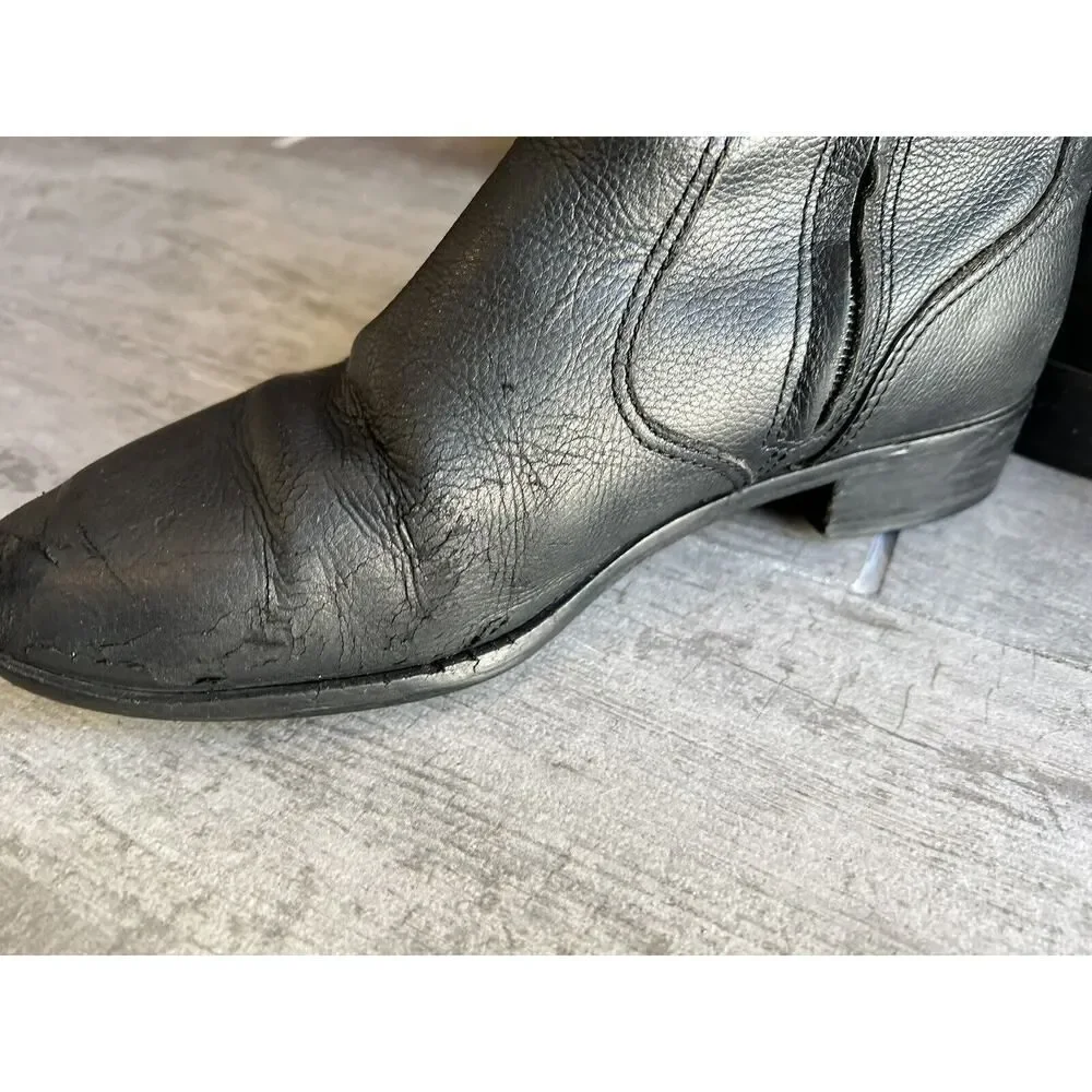 Tory Burch Gemini Link Black Pebble Leather Ankle Booties Moto Boots Size 8 READ